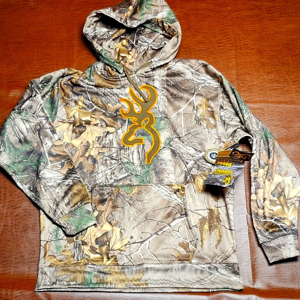 Browning Realtree Camo Hoodie with  Logo LARGE Performance Fleece NWT